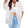 imageAvanova Women See Through Mesh Button Down Top Half Sleeve Collared Shirt BlouseWhite Sheer