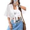 imageAvanova Women See Through Mesh Button Down Top Half Sleeve Collared Shirt BlouseWhite Sheer