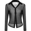 imageAvanova Women Sheer Mesh Crop Top Button Down Slim Fit Long Sleeve Blouse ShirtBlack