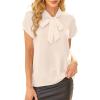 imageAvanova Women Short Sleeve Blouses Tie Neck Petal Tulip Sleeve Tops Work Business ShirtsBeige