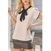 imageAvanova Women Short Sleeve Blouses Tie Neck Petal Tulip Sleeve Tops Work Business ShirtsBeige Black