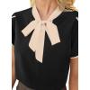 imageAvanova Women Short Sleeve Blouses Tie Neck Petal Tulip Sleeve Tops Work Business ShirtsBlack Beige