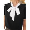 imageAvanova Women Short Sleeve Blouses Tie Neck Petal Tulip Sleeve Tops Work Business ShirtsBlack White