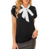 imageAvanova Women Short Sleeve Blouses Tie Neck Petal Tulip Sleeve Tops Work Business ShirtsBlack White