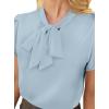 imageAvanova Women Short Sleeve Blouses Tie Neck Petal Tulip Sleeve Tops Work Business ShirtsBlue