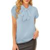 imageAvanova Women Short Sleeve Blouses Tie Neck Petal Tulip Sleeve Tops Work Business ShirtsBlue
