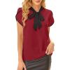 imageAvanova Women Short Sleeve Blouses Tie Neck Petal Tulip Sleeve Tops Work Business ShirtsBurgundy