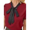 imageAvanova Women Short Sleeve Blouses Tie Neck Petal Tulip Sleeve Tops Work Business ShirtsBurgundy