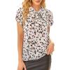 imageAvanova Women Short Sleeve Blouses Tie Neck Petal Tulip Sleeve Tops Work Business ShirtsKhaki Print