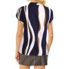 imageAvanova Women Short Sleeve Blouses Tie Neck Petal Tulip Sleeve Tops Work Business ShirtsMulticolor Striped