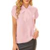 imageAvanova Women Short Sleeve Blouses Tie Neck Petal Tulip Sleeve Tops Work Business ShirtsPink
