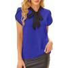 imageAvanova Women Short Sleeve Blouses Tie Neck Petal Tulip Sleeve Tops Work Business ShirtsRoyal Blue