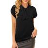 imageAvanova Women Short Sleeve Blouses Tie Neck Petal Tulip Sleeve Tops Work Business ShirtsSolid Black