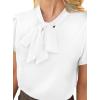 imageAvanova Women Short Sleeve Blouses Tie Neck Petal Tulip Sleeve Tops Work Business ShirtsSolid White