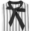 imageAvanova Women Short Sleeve Blouses Tie Neck Petal Tulip Sleeve Tops Work Business ShirtsWhite Striped