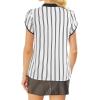 imageAvanova Women Short Sleeve Blouses Tie Neck Petal Tulip Sleeve Tops Work Business ShirtsWhite Striped