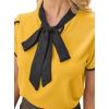 imageAvanova Women Short Sleeve Blouses Tie Neck Petal Tulip Sleeve Tops Work Business ShirtsYellow