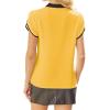 imageAvanova Women Short Sleeve Blouses Tie Neck Petal Tulip Sleeve Tops Work Business ShirtsYellow