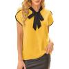 imageAvanova Women Short Sleeve Blouses Tie Neck Petal Tulip Sleeve Tops Work Business ShirtsYellow
