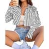imageAvanova Women Striped Button Down Crop Top Collared Neck Long Sleeve Blouses ShirtBlack