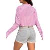 imageAvanova Women Striped Button Down Crop Top Collared Neck Long Sleeve Blouses ShirtPink