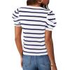 imageAvanova Women Striped Puff Short Sleeve Tops Ribbed Knit Summer Casual Shirts BlouseWhite Blue