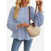 imageAvanova Women Striped Shirt Peplum Babydoll Top Ruffle Long Sleeve BlouseBlue