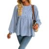 imageAvanova Women Striped Shirt Peplum Babydoll Top Ruffle Long Sleeve BlouseBlue
