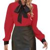 imageAvanova Women Tie Neck Bishop Long Sleeve Shirts Casual Work Blouses TopsBlack Red