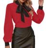 imageAvanova Women Tie Neck Bishop Long Sleeve Shirts Casual Work Blouses TopsBlack Red