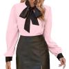 imageAvanova Women Tie Neck Bishop Long Sleeve Shirts Casual Work Blouses TopsPink