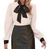 imageAvanova Women Tie Neck Bishop Long Sleeve Shirts Casual Work Blouses TopsWhite Beige