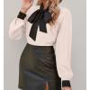 imageAvanova Women Tie Neck Bishop Long Sleeve Shirts Casual Work Blouses TopsWhite Beige