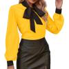 imageAvanova Women Tie Neck Bishop Long Sleeve Shirts Casual Work Blouses TopsYellow