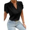 imageAvanova Women V Neck Short Sleeve Blouse Petal Tulip Sleeve Top Business Casual ShirtBlack