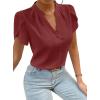 imageAvanova Women V Neck Short Sleeve Blouse Petal Tulip Sleeve Top Business Casual ShirtBurgundy