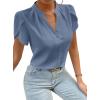 imageAvanova Women V Neck Short Sleeve Blouse Petal Tulip Sleeve Top Business Casual ShirtDusty Blue