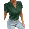 imageAvanova Women V Neck Short Sleeve Blouse Petal Tulip Sleeve Top Business Casual ShirtGreen