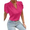 imageAvanova Women V Neck Short Sleeve Blouse Petal Tulip Sleeve Top Business Casual ShirtHot Pink
