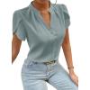 imageAvanova Women V Neck Short Sleeve Blouse Petal Tulip Sleeve Top Business Casual ShirtLight Blue
