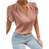 imageAvanova Women V Neck Short Sleeve Blouse Petal Tulip Sleeve Top Business Casual ShirtPink