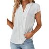 imageAvanova Women V Neck Tulip Petal Sleeve Pleated Top Short Sleeve Shirt Work Business Blouses White Medium
