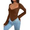 imageAvanova Womens Long Sleeve Square Neck Crop Top Twist Front Asymmetrical ShirtBrown 03