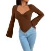imageAvanova Womens Long Sleeve Square Neck Crop Top Twist Front Asymmetrical ShirtBrown 03