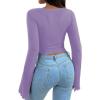 imageAvanova Womens Long Sleeve Square Neck Crop Top Twist Front Asymmetrical ShirtPurple