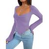 imageAvanova Womens Long Sleeve Square Neck Crop Top Twist Front Asymmetrical ShirtPurple