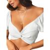 imageAvanova Womens Ruffle Short Sleeve Off Shoulder Tie Up Back Crop Blouse TopWhite 03