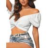 imageAvanova Womens Ruffle Short Sleeve Off Shoulder Tie Up Back Crop Blouse TopWhite 03