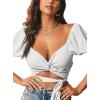 imageAvanova Womens Ruffle Short Sleeve Off Shoulder Tie Up Back Crop Blouse TopWhite 03