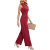 imageTapata Womens Jumpsuits Dressy Casual One Piece Outfits Sleeveless Rompers Wide Leg Pants with PocketsBurgundy